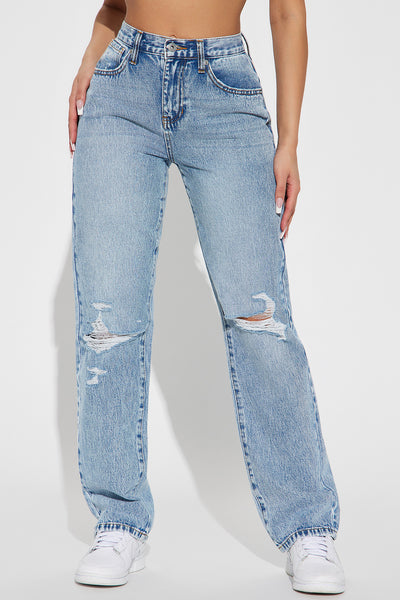 Only One Non Stretch Ripped Straight Leg Jean - Medium Wash ...