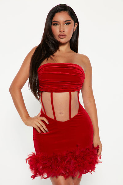 Be Mine Feather Mini Dress - Red - Fashionnove | Fashion Nova